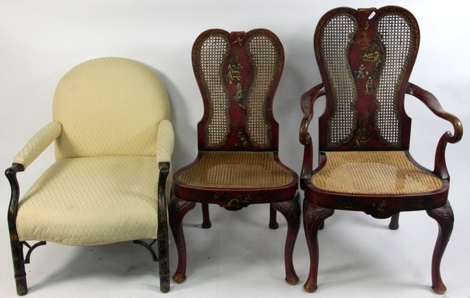 Appraisal: A red japanned George II style armchair a matching single