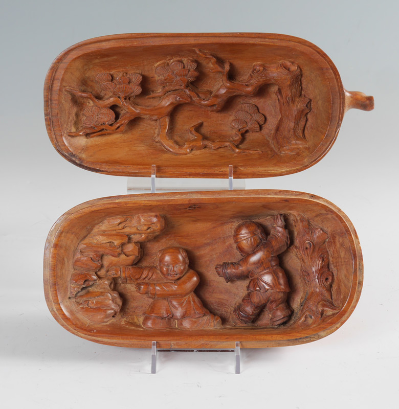 Appraisal: CHINESE CARVED WOOD GOURD COVERED BOX Unique covered box in