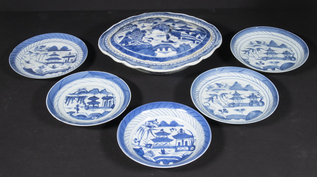 Appraisal: PCS CHINESE BLUE AND WHITE CANTON Piece Chinese Export Canton