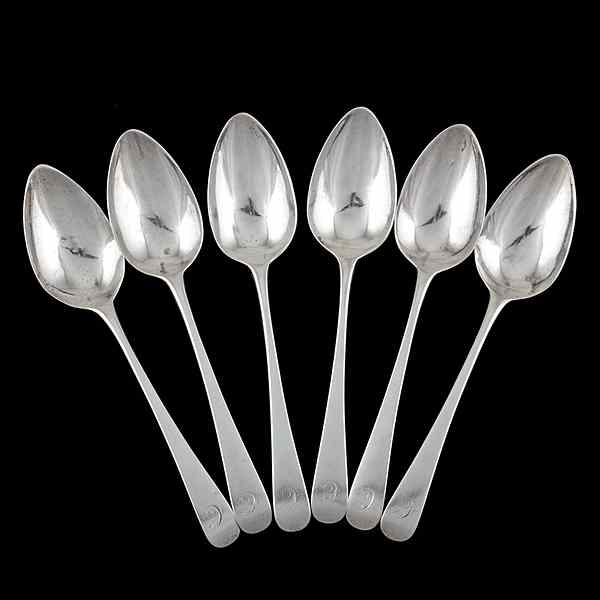 Appraisal: Bateman Sterling Teaspoons English ca Six sterling silver teaspoons all