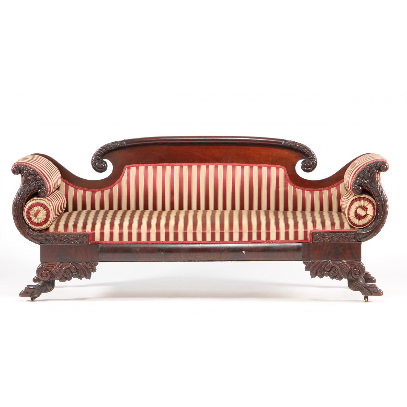 Appraisal: American Classical Sofa Philadelphia circa - mahogany mahogany veneer scrolled