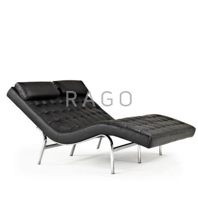 Appraisal: BARCELONA STYLE Double chaise ca Leather and polished stainless steel