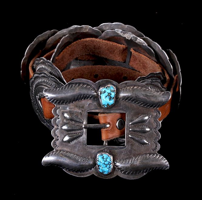 Appraisal: Navajo Sterling Silver Turquoise Concho Belt Available for your bidding