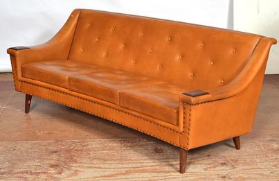 Appraisal: LEATHER UPHOLSTERED THREE SEATER SETTEE CIRCA LEATHER UPHOLSTERED THREE SEATER