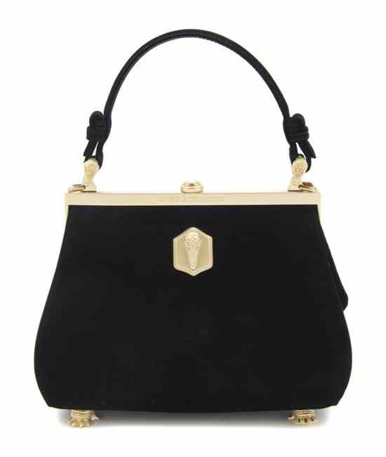 Appraisal: A Kieselstein-Cord Black Suede Bag goldtone hardware and alligator motif