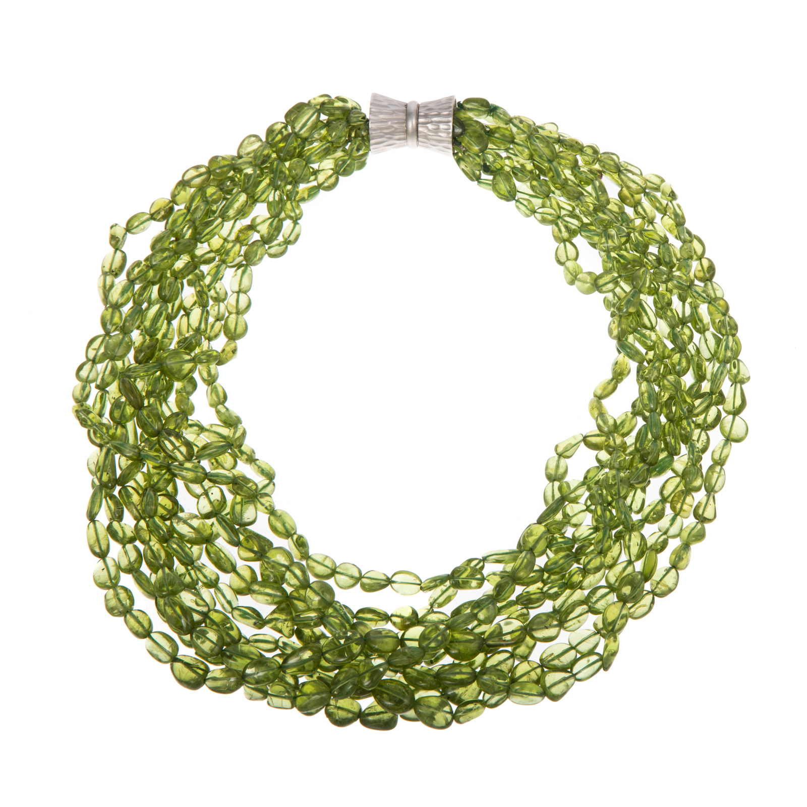 Appraisal: AN IMPRESSIVE MULTI-STRAND PERIDOT NECKLACE Necklace featuring ten strands of