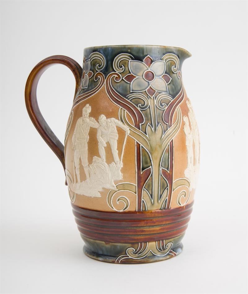 Appraisal: DOULTON LAMBETH Earthenware pitcher with golfing motif circa x x