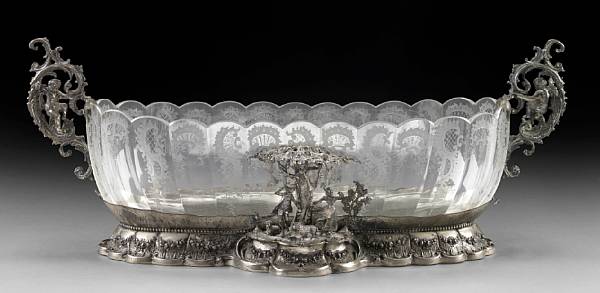 Appraisal: A German standard silver and engraved glass centerpieceJ D Schleissner