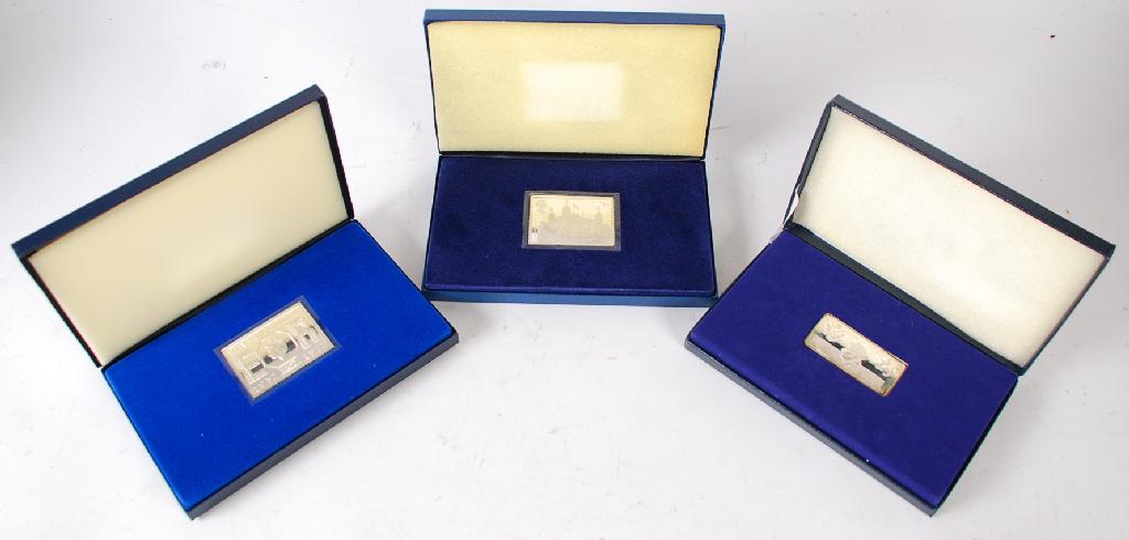 Appraisal: THREE SILVER STAMP REPLICAS BEING THE ' p SILVER JUBILEE'