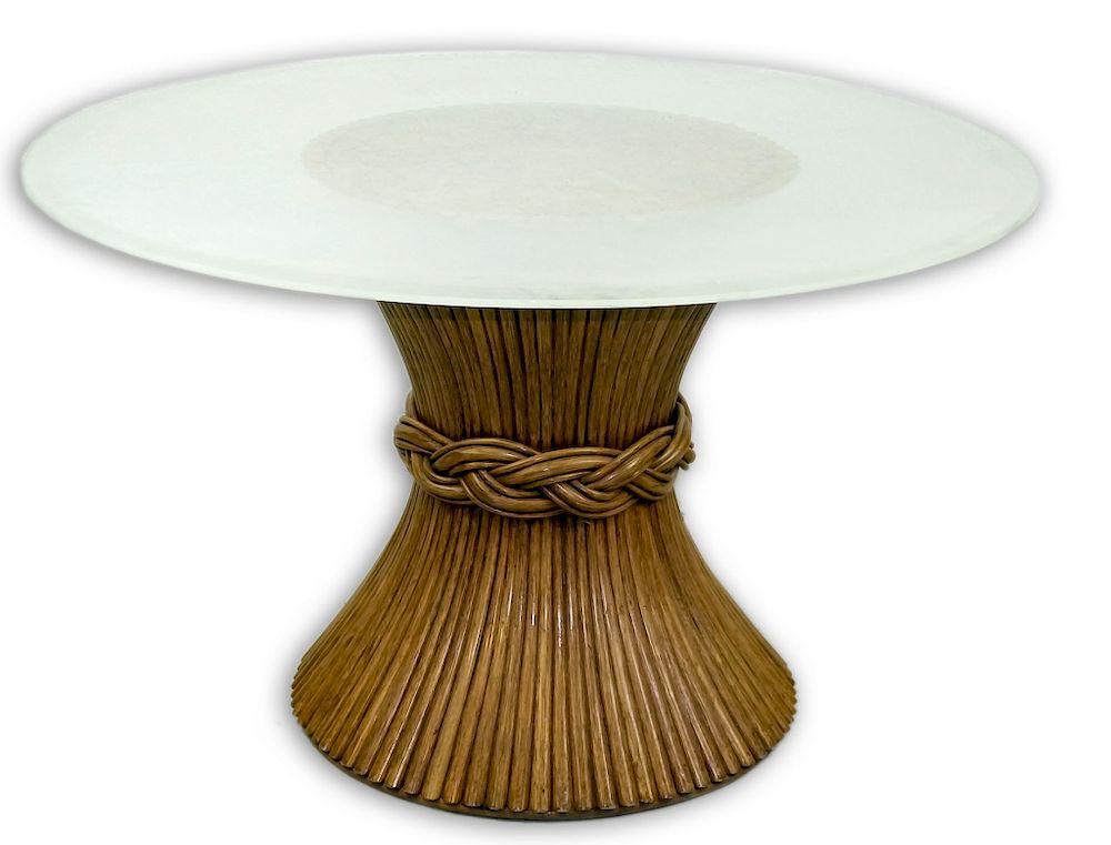 Appraisal: McGuire San Francisco Circular Wood Glass Table Glass top wood