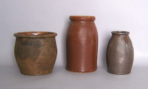 Appraisal: Five redware crocks th c tallest - h