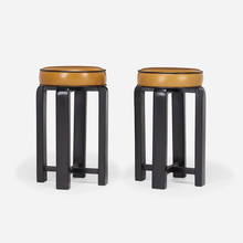 Appraisal: Modern STOOLS PAIR lacquered wood Naugahyde h dia in cm