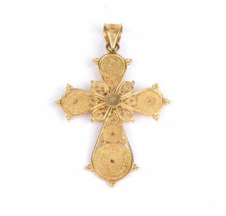 Appraisal: k Gold Filigree Cross Suspended from a conforming shaped ring