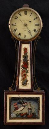 Appraisal: FEDERAL BRASS-MOUNTED MAHOGANY BANJO CLOCK WITH EGLOMIS PANELS The enameled