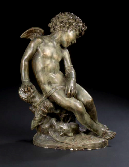 Appraisal: Large French Bronze-Patinated Plaster Figure of Eros the love-god depicted