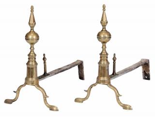 Appraisal: Pair American Federal Andirons Iron and Brass Fender andirons with