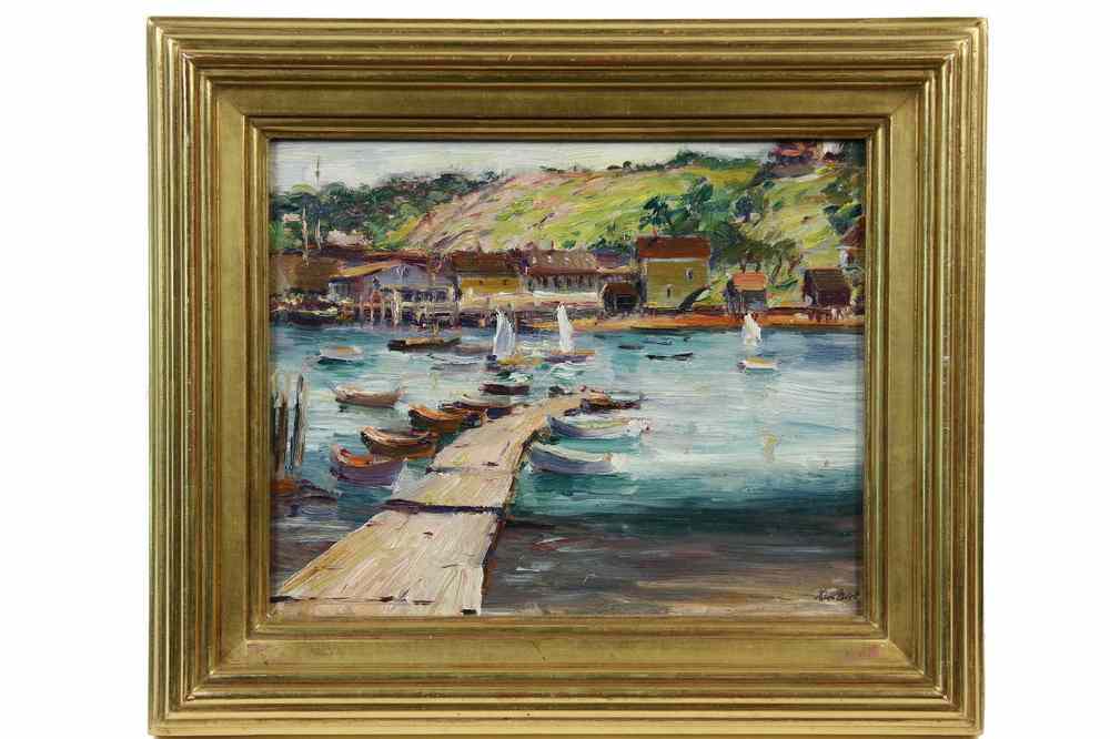 Appraisal: OIL ON PANEL - 'Bickford's Wharf Gloucester' by Max Kuehne