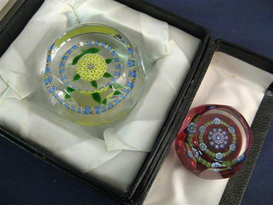 Appraisal: Two Jay glass faceted paperweights the first 'Camomile' containing a