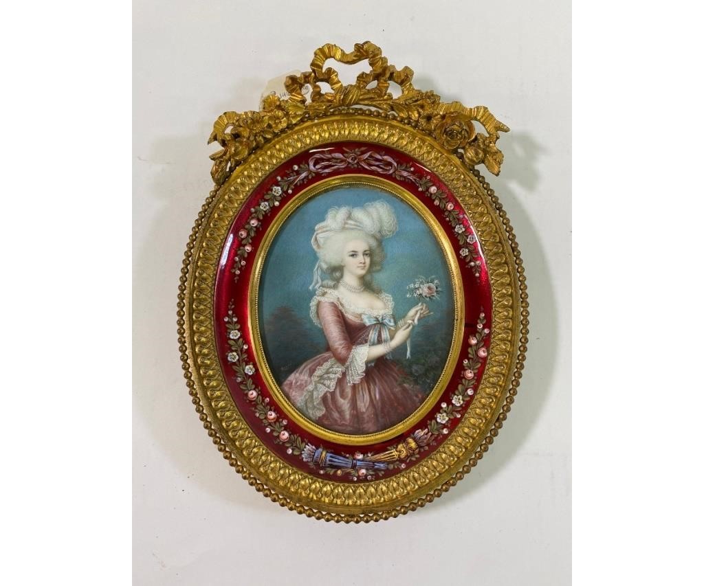 Appraisal: Miniature oval watercolor portrait of Marie Antoinette signed Rulizo th