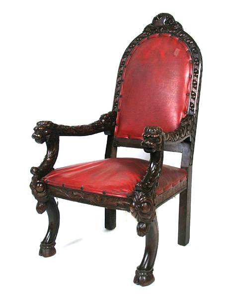 Appraisal: A Continental red leather upholstered armchair height ft in width