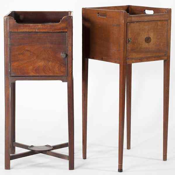 Appraisal: Two George III Pot Commodesmahogany and mahogany veneers with galleried