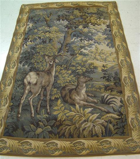 Appraisal: TAPESTRY OF STAGS IN A FOREST SCENE IN BLUES GREENISH