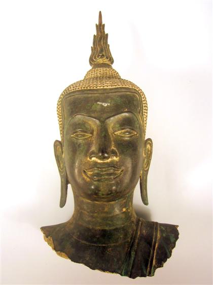 Appraisal: Thai Buddha head Bronze verdigris patina depicting the Buddha in