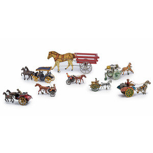 Appraisal: Eight Horse and Cart Toys Late th Early th Century