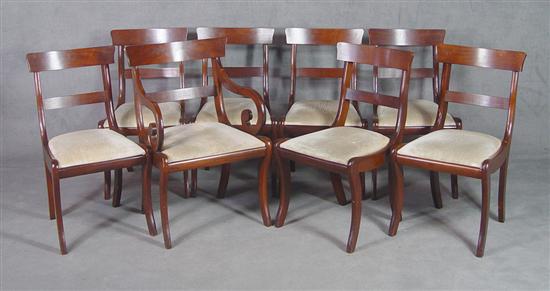 Appraisal: Eight Classical Style Sabre Leg Walnut Chairs th Century One