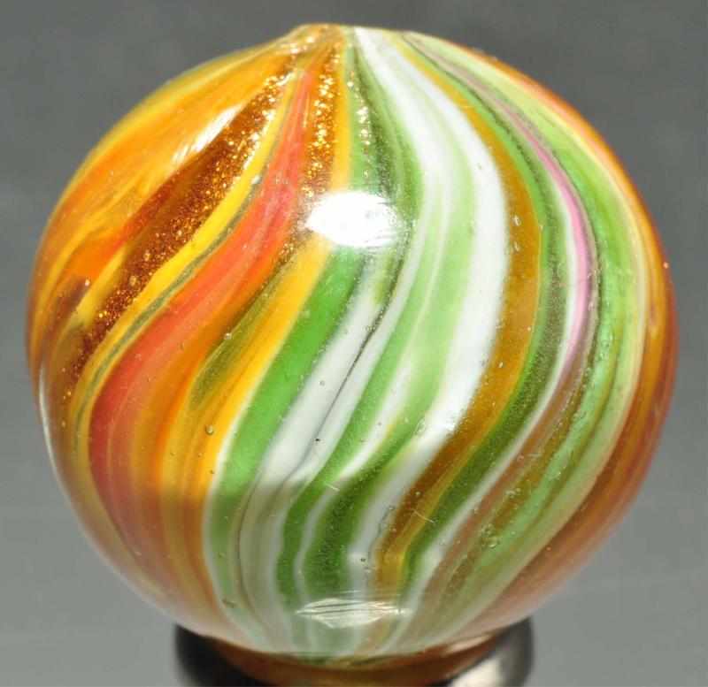 Appraisal: Onionskin Lutz Marble with Mica Description Beautiful colors in white