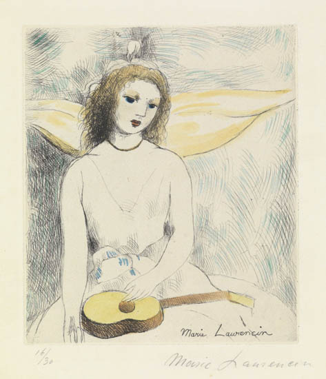 Appraisal: MARIE LAURENCIN Three color etchings Jeune Fille la Guitare impressions