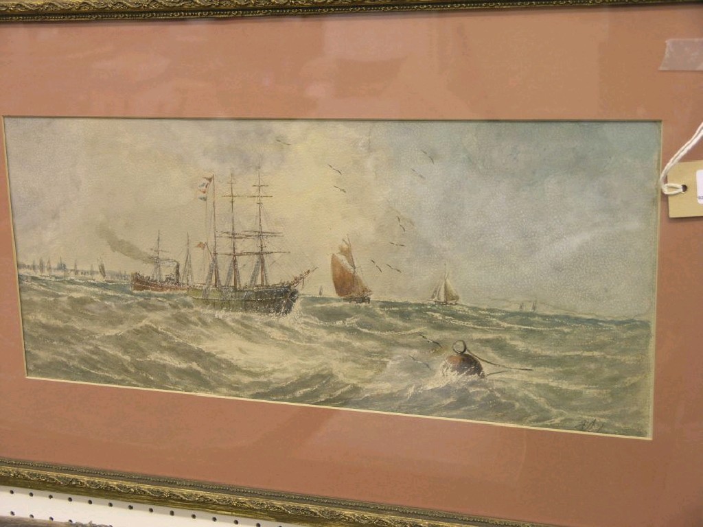 Appraisal: E Adams - th century watercolour three-mast tall ship and