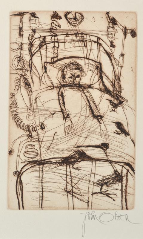 Appraisal: JOHN OLSEN BORN In Bed etching JOHN OLSEN BORN In