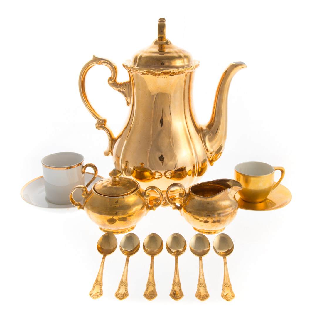 Appraisal: Assembled continental gilt porcelain tea set including teapot cream and