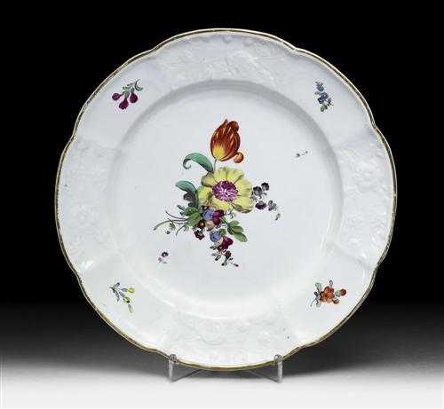 Appraisal: PLATE WITH FLORAL RELIEF H chst circa With floral panels