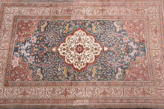 Appraisal: TURKISH PRAYER RUG Wool and silk cotton foundation With verse