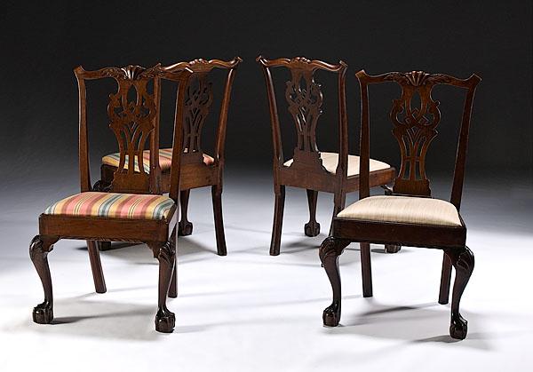 Appraisal: FOUR AMERICAN CHIPPENDALE SIDE CHAIRS Philadelphia or New York ca