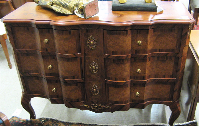 Appraisal: LOUIS XV STYLE SIX-DRAWER COMMODE of kingwood and burl walnut