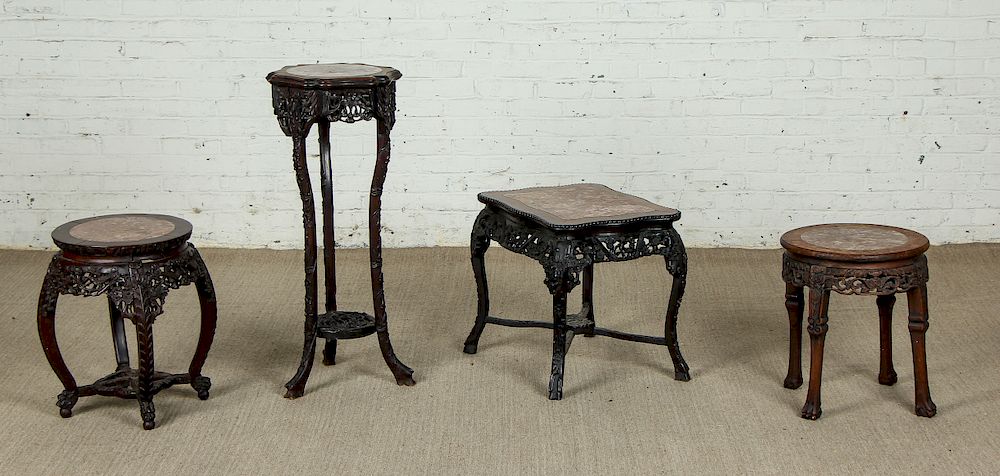 Appraisal: Antique Chinese Carved Hardwood Tables Antique Chinese Marble Top Carved