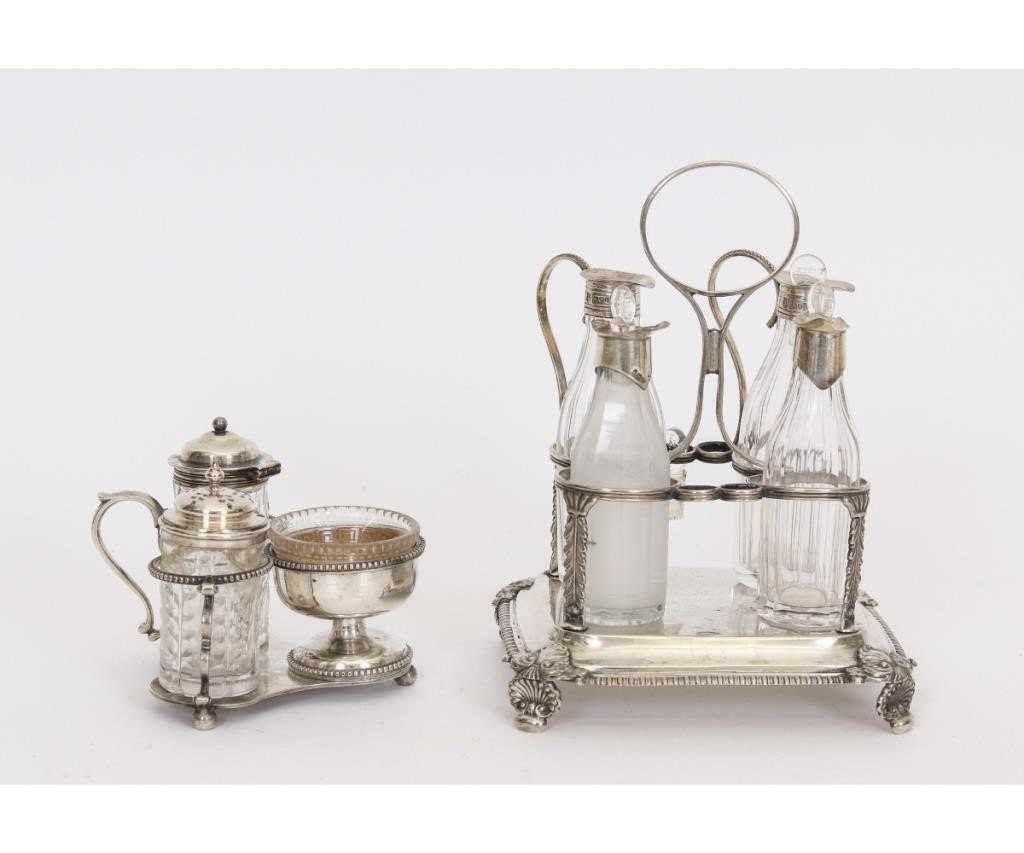 Appraisal: Georgian silver cruet set possibly by Charles Fox London h