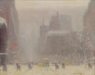 Appraisal: BERTHELSEN Johann Oil on Canvas Fifth Avenue i the Snow