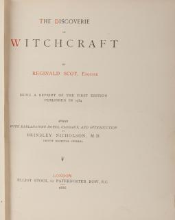 Appraisal: Scot Reginald The Discoverie of Witchcraft London Elliot Stock Edited