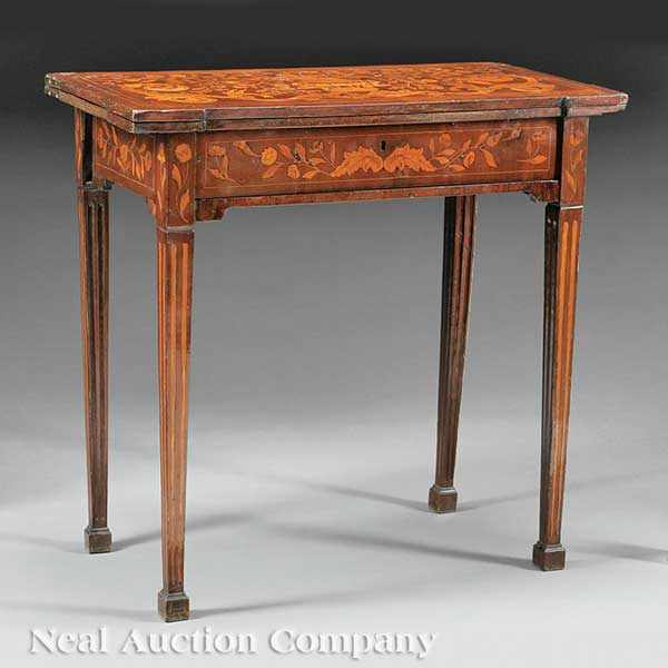 Appraisal: A Continental Inlaid Walnut Games Table c indented rectangular top