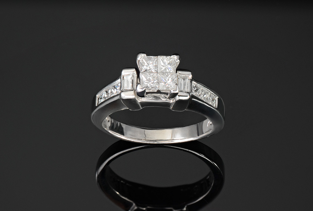 Appraisal: DIAMOND ENGAGEMENT RING K white gold with ten square brilliant