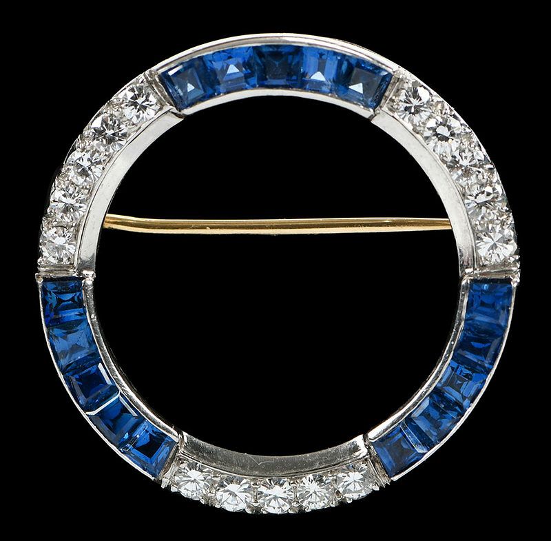 Appraisal: Tiffany Co Platinum Diamond Sapphire Brooch circle brooch modified square