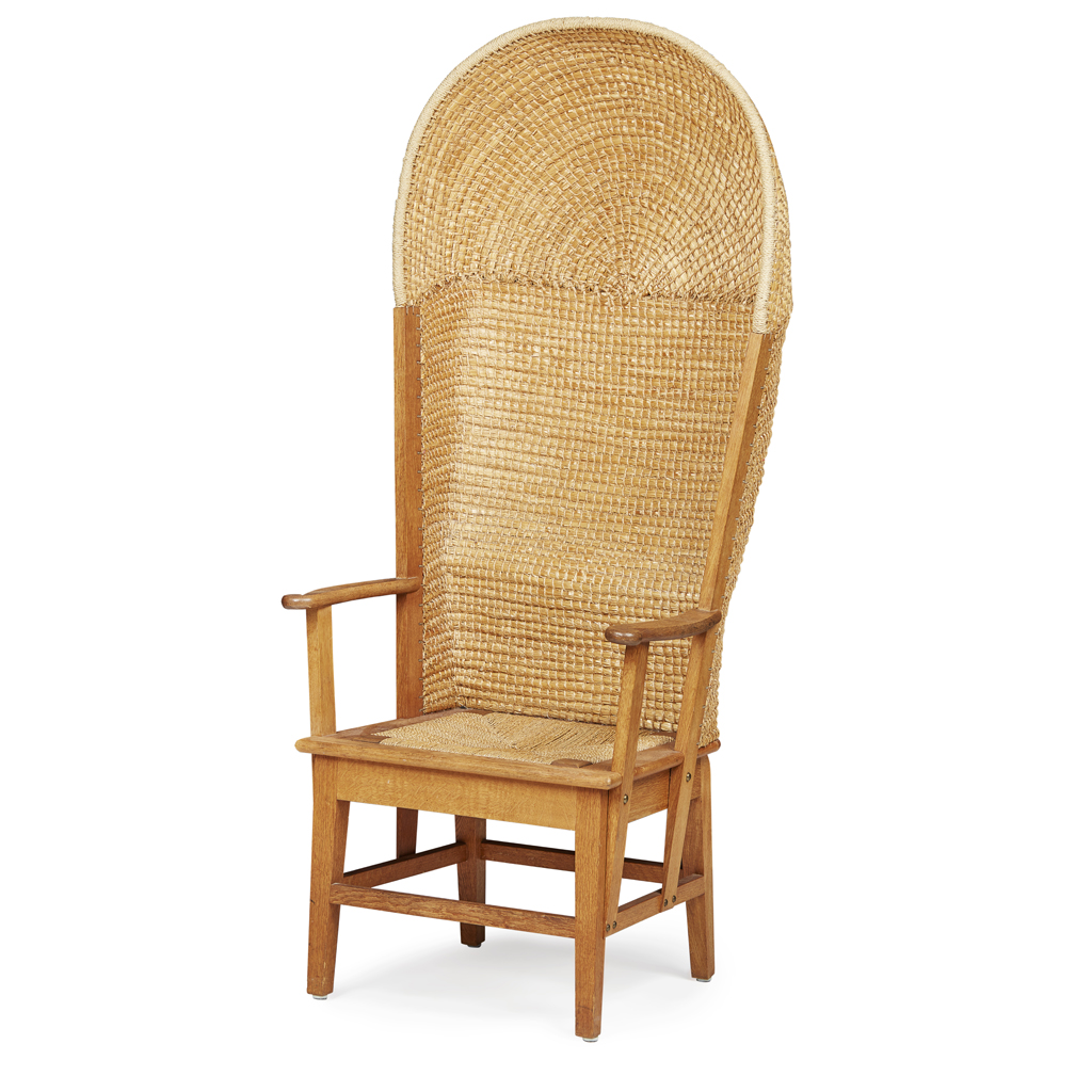 Appraisal: HOODED ORKNEY CHAIR TH CENTURY with a woven straw back