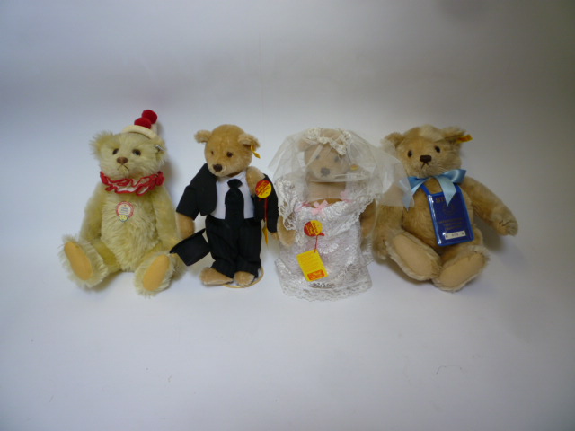 Appraisal: Four Steiff replica bears International Passport No high Teddy Clown