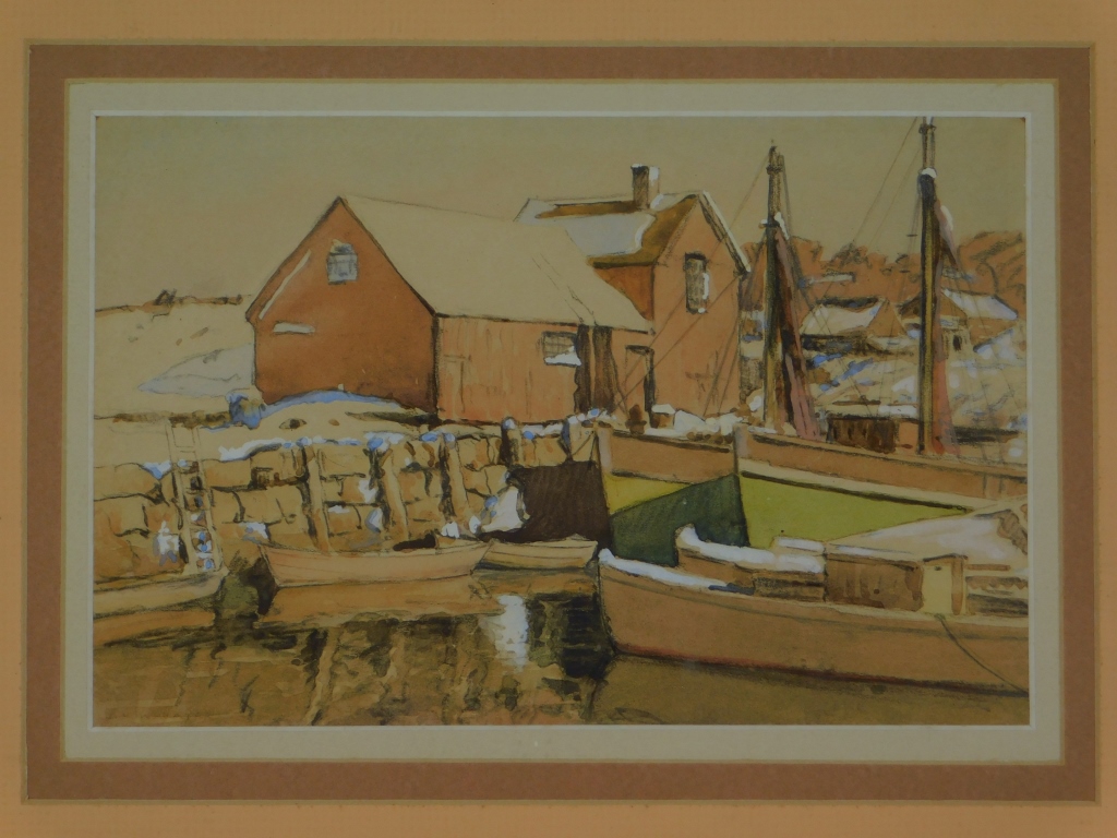 Appraisal: JOSEPH HARRY WHEATER WINTER FISHING DOCK PAINTING Massachusetts - Depicting