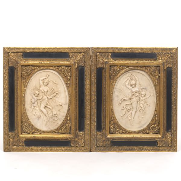 Appraisal: TWO FRENCH STONE CAMEO OVAL PLAQUES IN FANCY FRAMES T