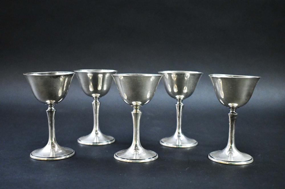 Appraisal: SET OF FIVE AMERICAN STERLING SILVER WINE GOBLETSCirca Whiting NY